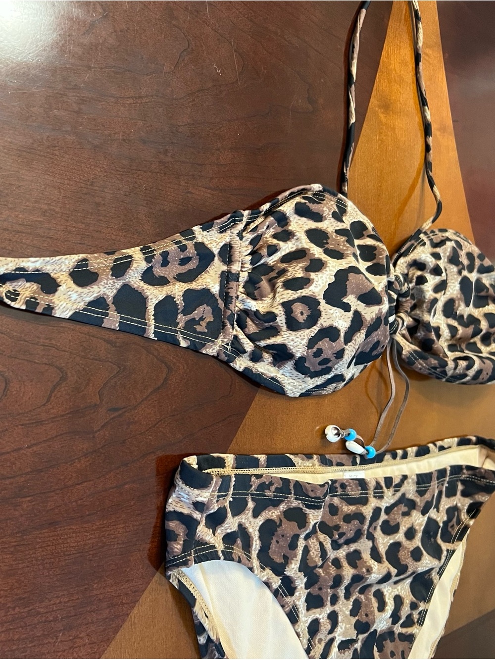 Newport News Beige and Brown Animal Printed Bikini Swimsuit